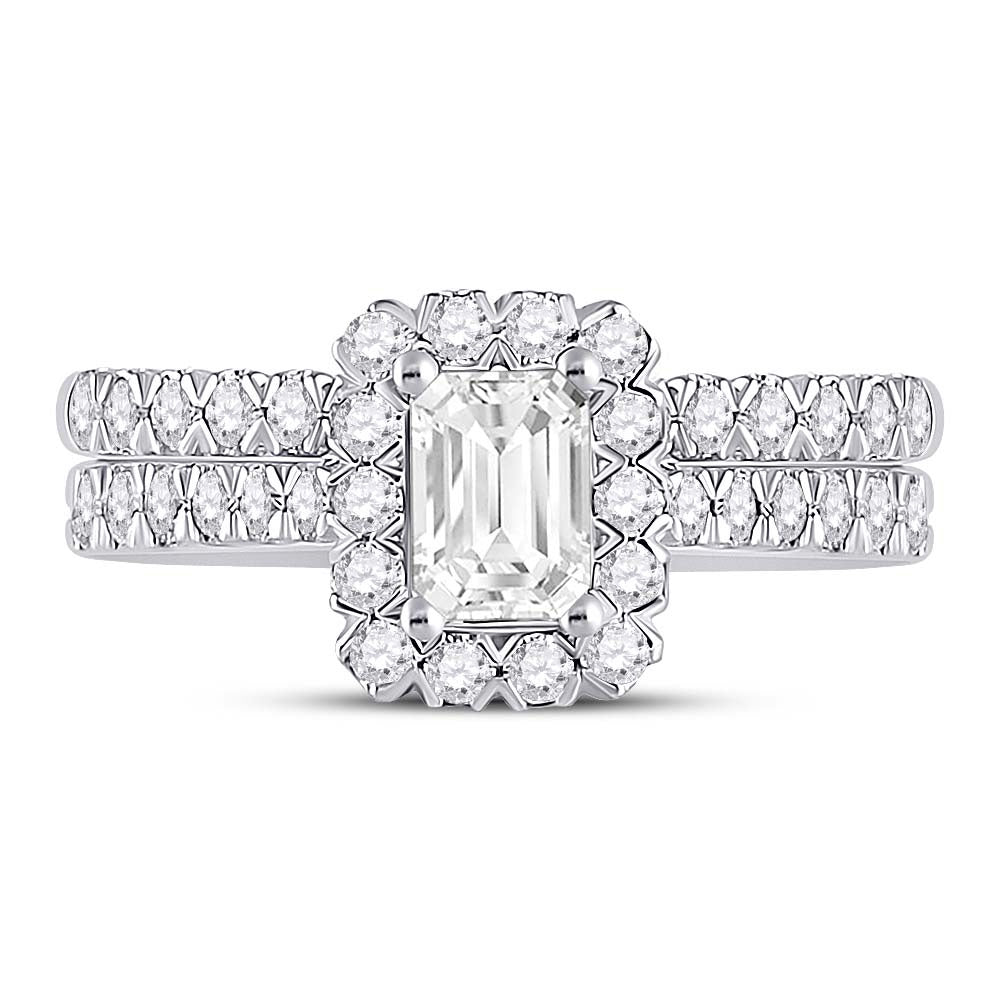 14K White Gold Emerald Diamond Bridal Wedding Ring Band Set 1-1/2 Cttw, Womens Size: 5-10