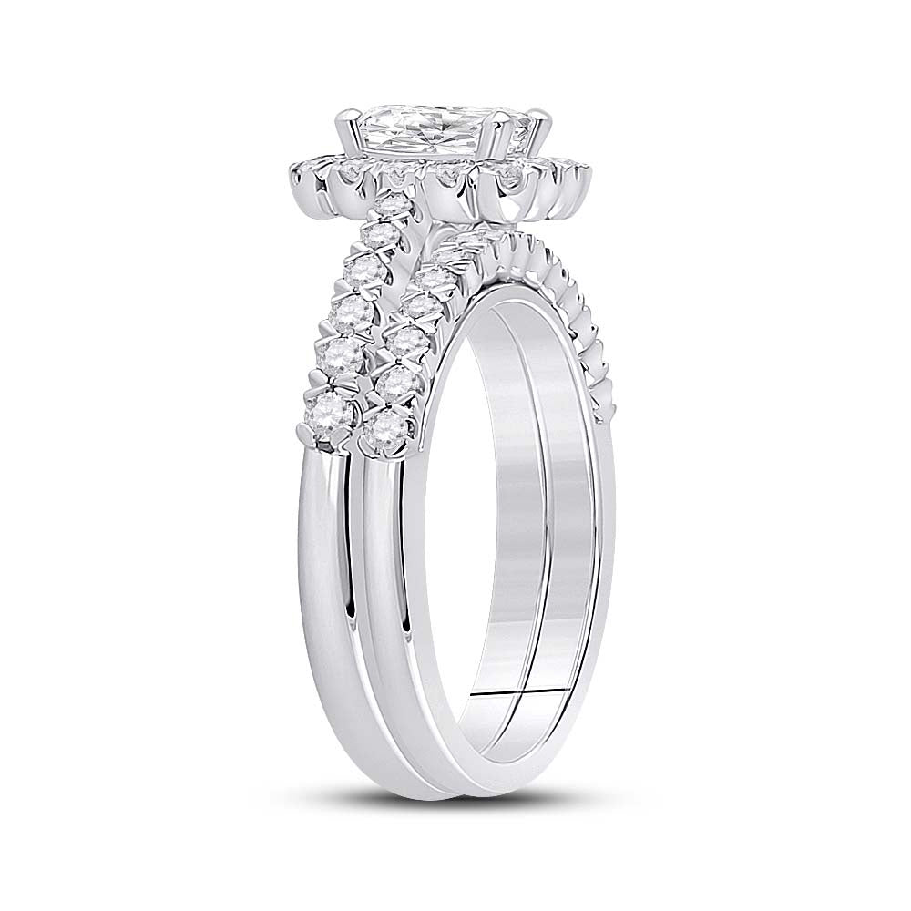 14K White Gold Emerald Diamond Bridal Wedding Ring Band Set 1-1/2 Cttw, Womens Size: 5-10