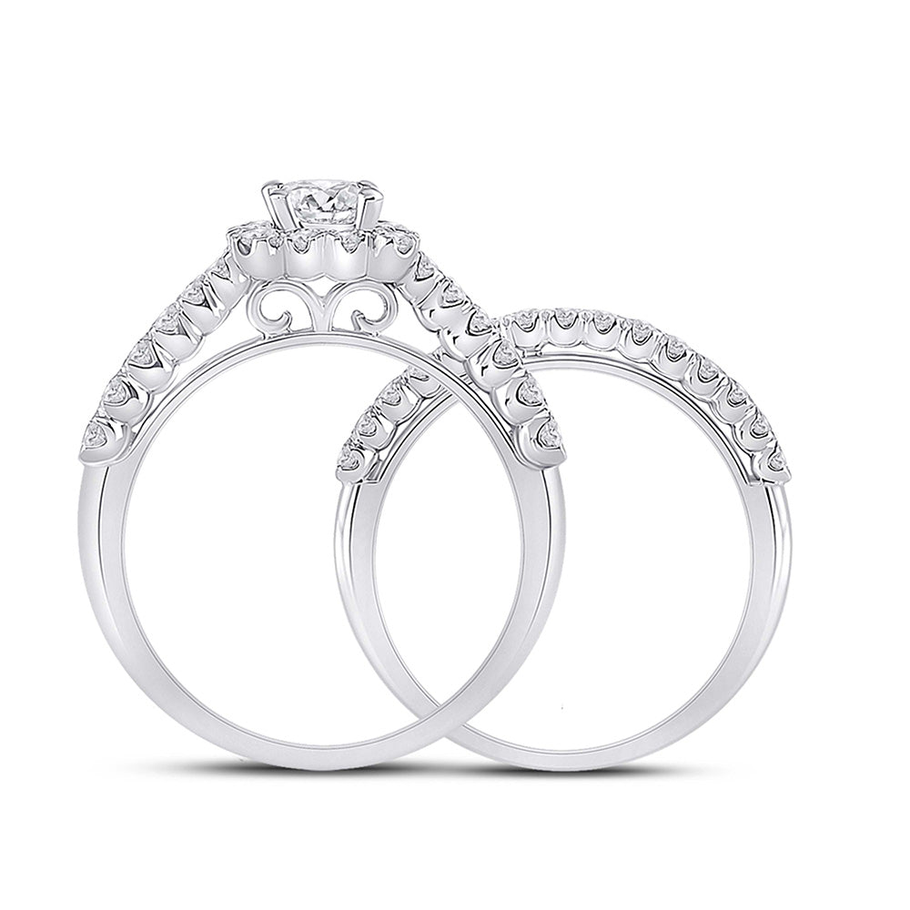 14K White Gold Emerald Diamond Bridal Wedding Ring Band Set 1-1/2 Cttw, Womens Size: 5-10