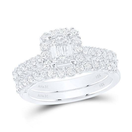 14K White Gold Emerald Diamond Bridal Wedding Ring Band Set 1-1/2 Cttw, Womens Size: 5-10