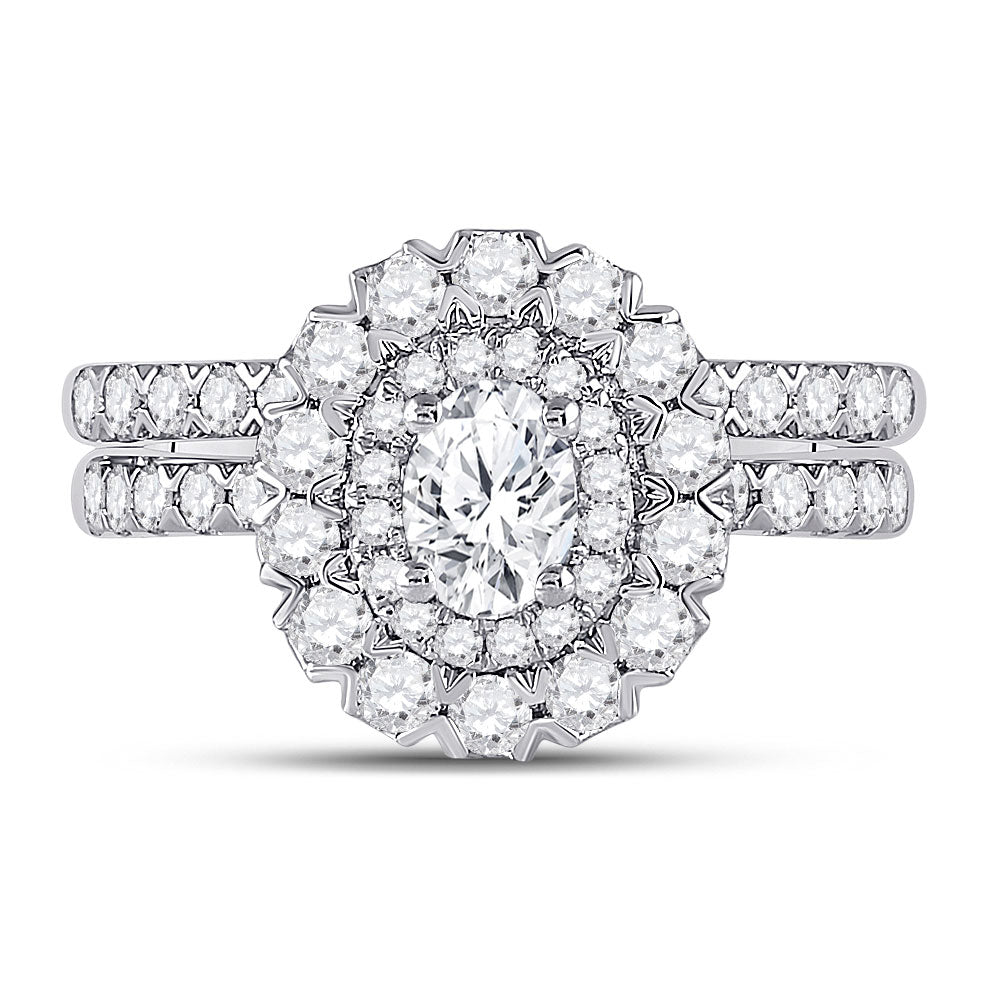 14K White Gold Oval Diamond Bridal Wedding Ring Band Set 1-5/8 Cttw, Womens Size: 5-10