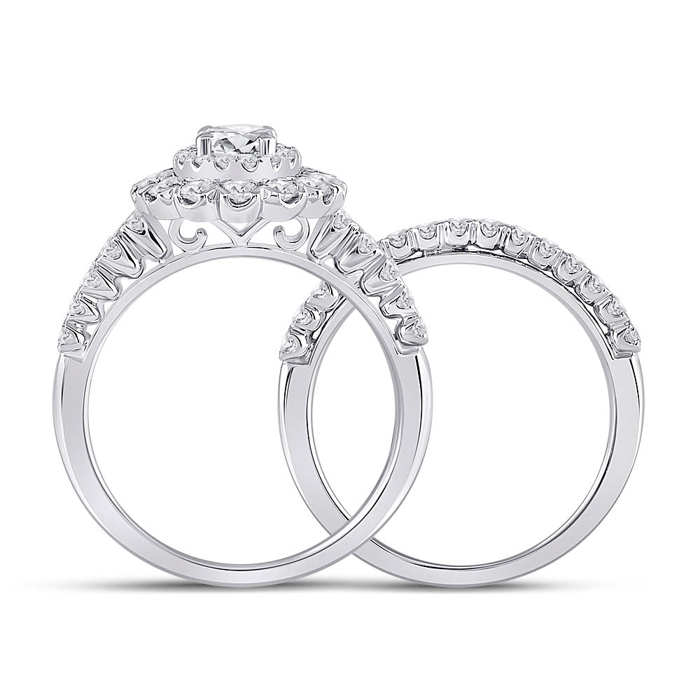 14K White Gold Oval Diamond Bridal Wedding Ring Band Set 1-5/8 Cttw, Womens Size: 5-10