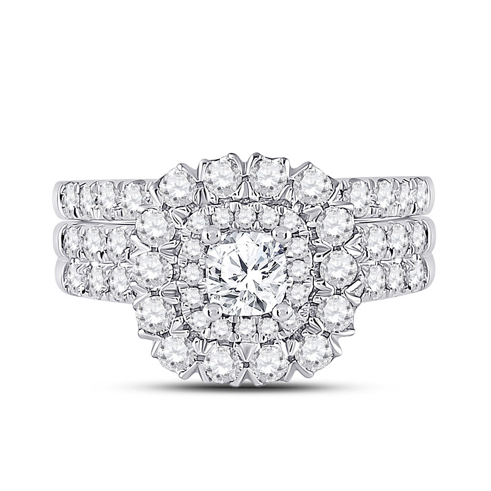 14K White Gold Cushion Diamond Bridal Wedding Ring Band Set 1-7/8 Cttw, Womens Size: 5-10