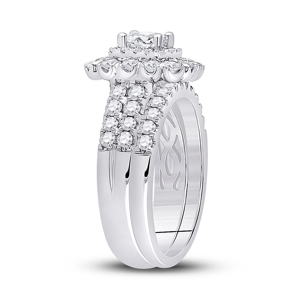 14K White Gold Cushion Diamond Bridal Wedding Ring Band Set 1-7/8 Cttw, Womens Size: 5-10