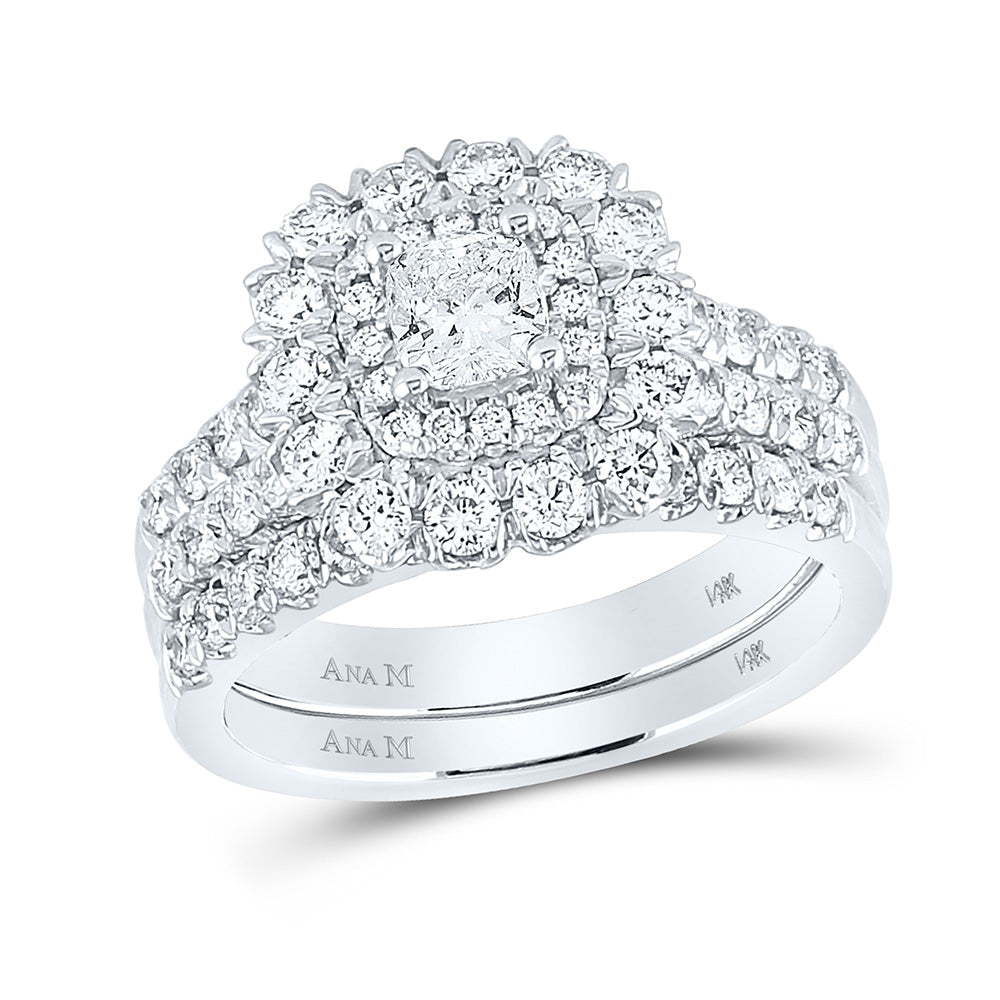 14K White Gold Cushion Diamond Bridal Wedding Ring Band Set 1-7/8 Cttw, Womens Size: 5-10