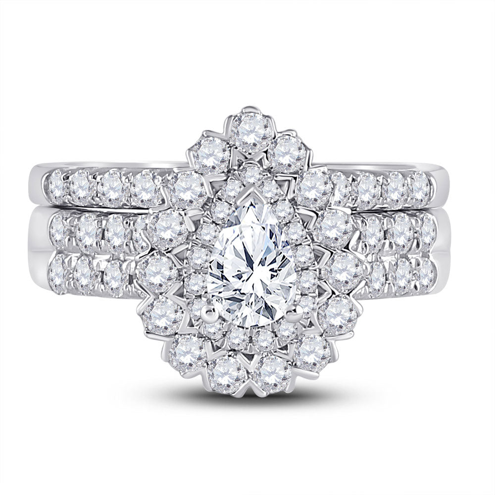 14K White Gold Pear Diamond Bridal Wedding Ring Band Set 1-7/8 Cttw, Womens Size: 5-10