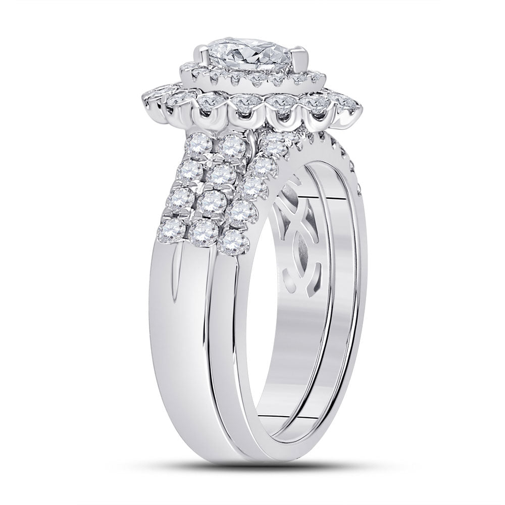 14K White Gold Pear Diamond Bridal Wedding Ring Band Set 1-7/8 Cttw, Womens Size: 5-10