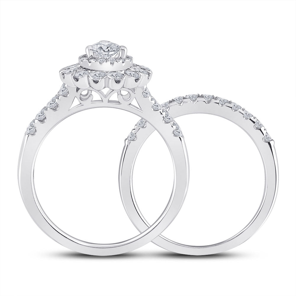 14K White Gold Pear Diamond Bridal Wedding Ring Band Set 1-7/8 Cttw, Womens Size: 5-10