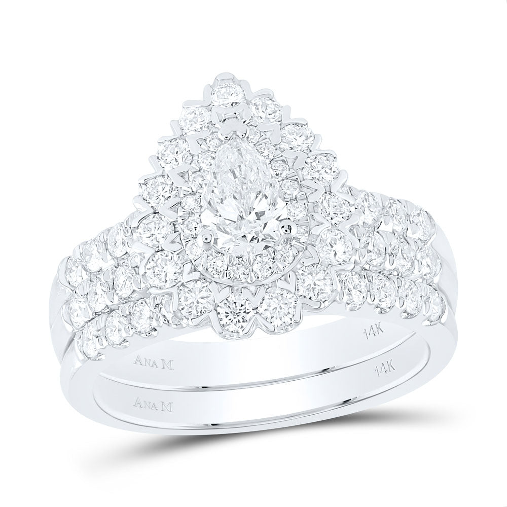 14K White Gold Pear Diamond Bridal Wedding Ring Band Set 1-7/8 Cttw, Womens Size: 5-10