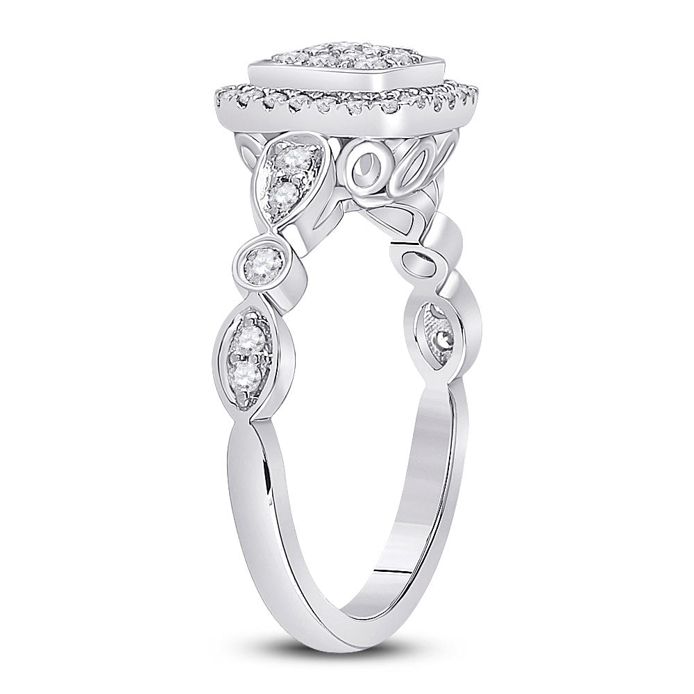 14K White Gold Womens Round Diamond Square Cluster Ring 1/2 Cttw, Womens Size: 5-10