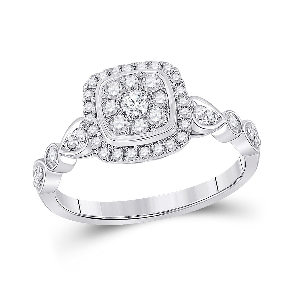14K White Gold Womens Round Diamond Square Cluster Ring 1/2 Cttw, Womens Size: 5-10
