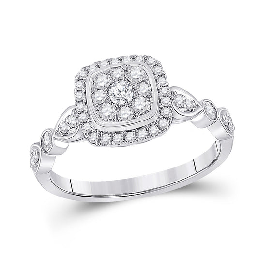 14K White Gold Womens Round Diamond Square Cluster Ring 1/2 Cttw, Womens Size: 5-10