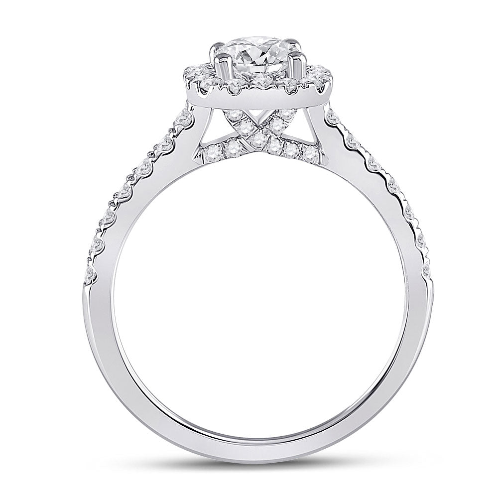 14K White Gold Round Diamond Halo Bridal Wedding Engagement Ring 1-1/3 Cttw, Womens Size: 5-10