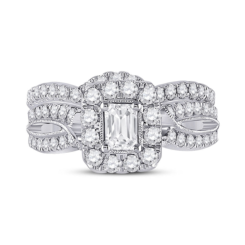 14K White Gold Emerald Diamond Bridal Wedding Ring Band Set 1-3/8 Cttw, Womens Size: 5-10