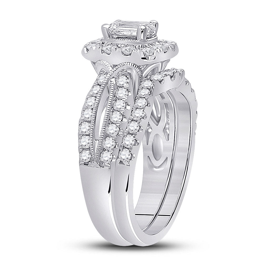 14K White Gold Emerald Diamond Bridal Wedding Ring Band Set 1-3/8 Cttw, Womens Size: 5-10