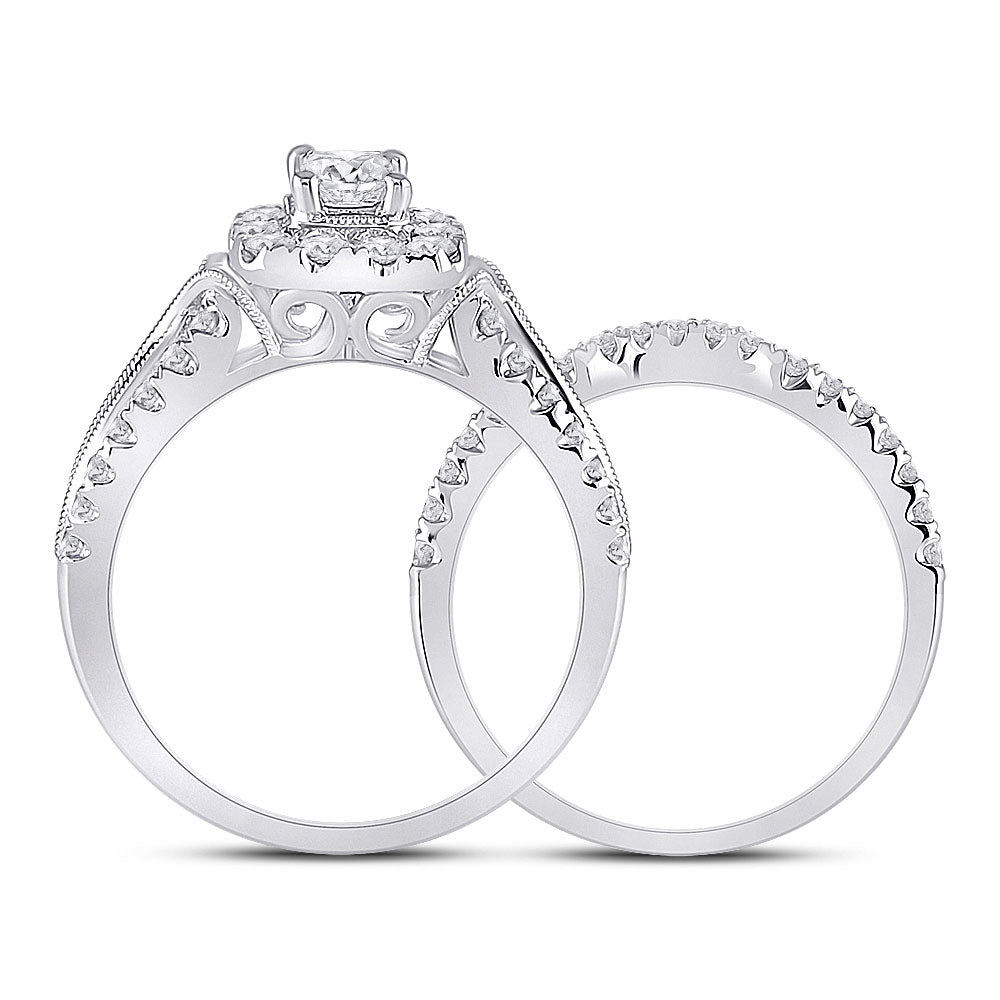 14K White Gold Emerald Diamond Bridal Wedding Ring Band Set 1-3/8 Cttw, Womens Size: 5-10
