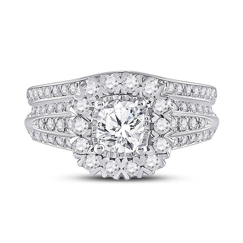 14K White Gold Cushion Diamond Bridal Wedding Ring Band Set 1-1/2 Cttw, Womens Size: 5-10