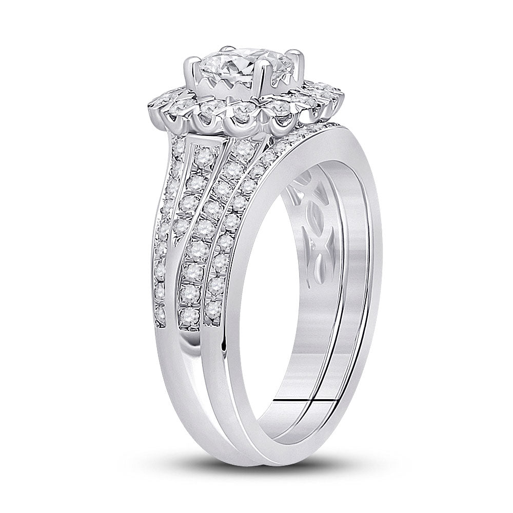 14K White Gold Cushion Diamond Bridal Wedding Ring Band Set 1-1/2 Cttw, Womens Size: 5-10
