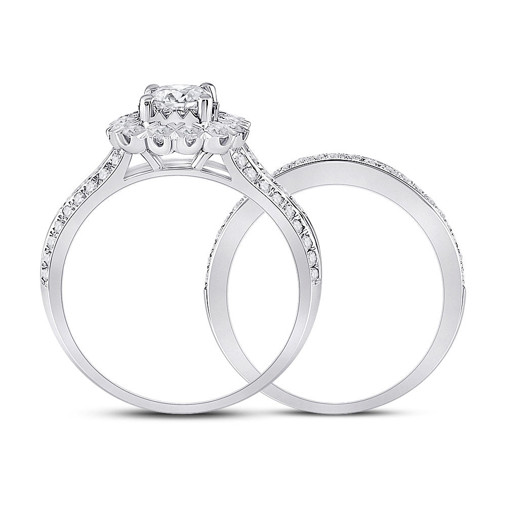 14K White Gold Cushion Diamond Bridal Wedding Ring Band Set 1-1/2 Cttw, Womens Size: 5-10