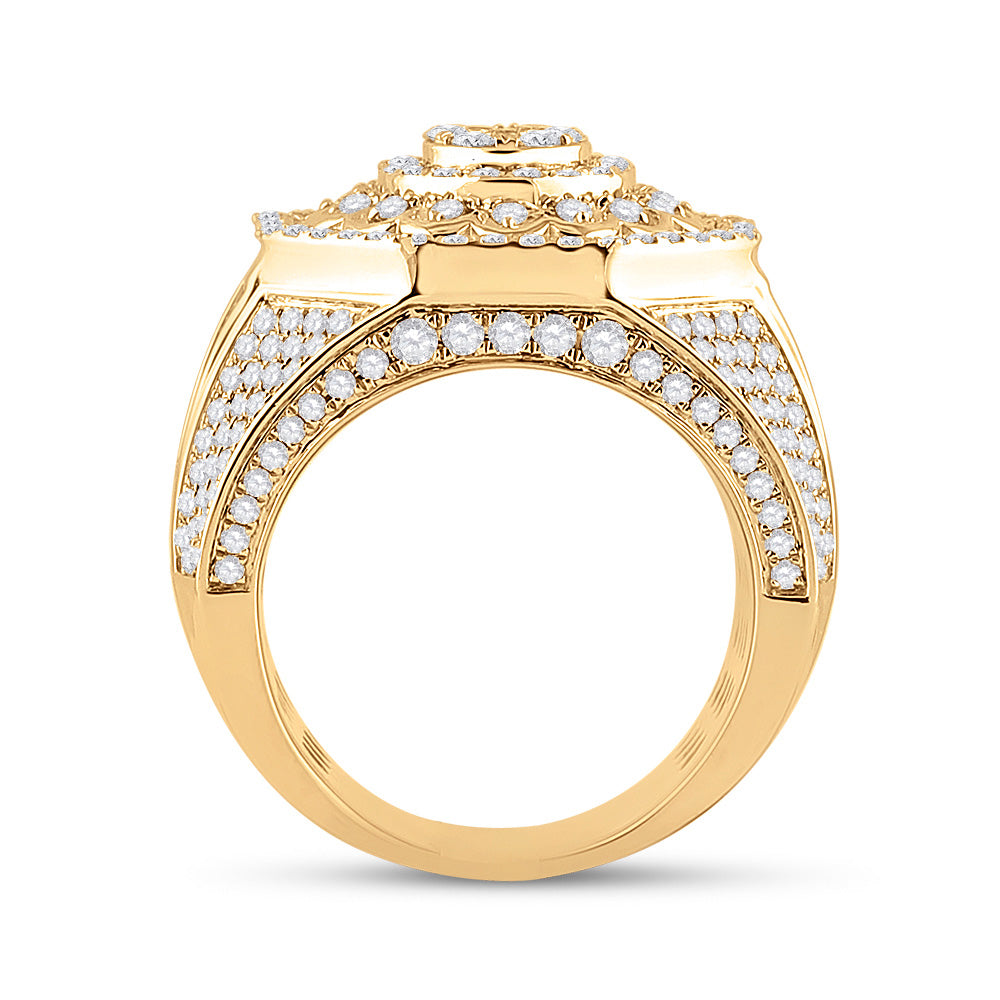 14K Yellow Gold Mens Round Diamond Octagon Statement Cluster Ring 3-1/2 Cttw, Mens Size: 7-13