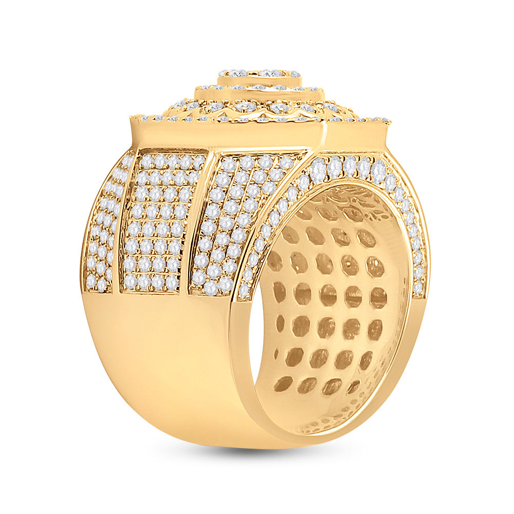 14K Yellow Gold Mens Round Diamond Octagon Statement Cluster Ring 3-1/2 Cttw, Mens Size: 7-13