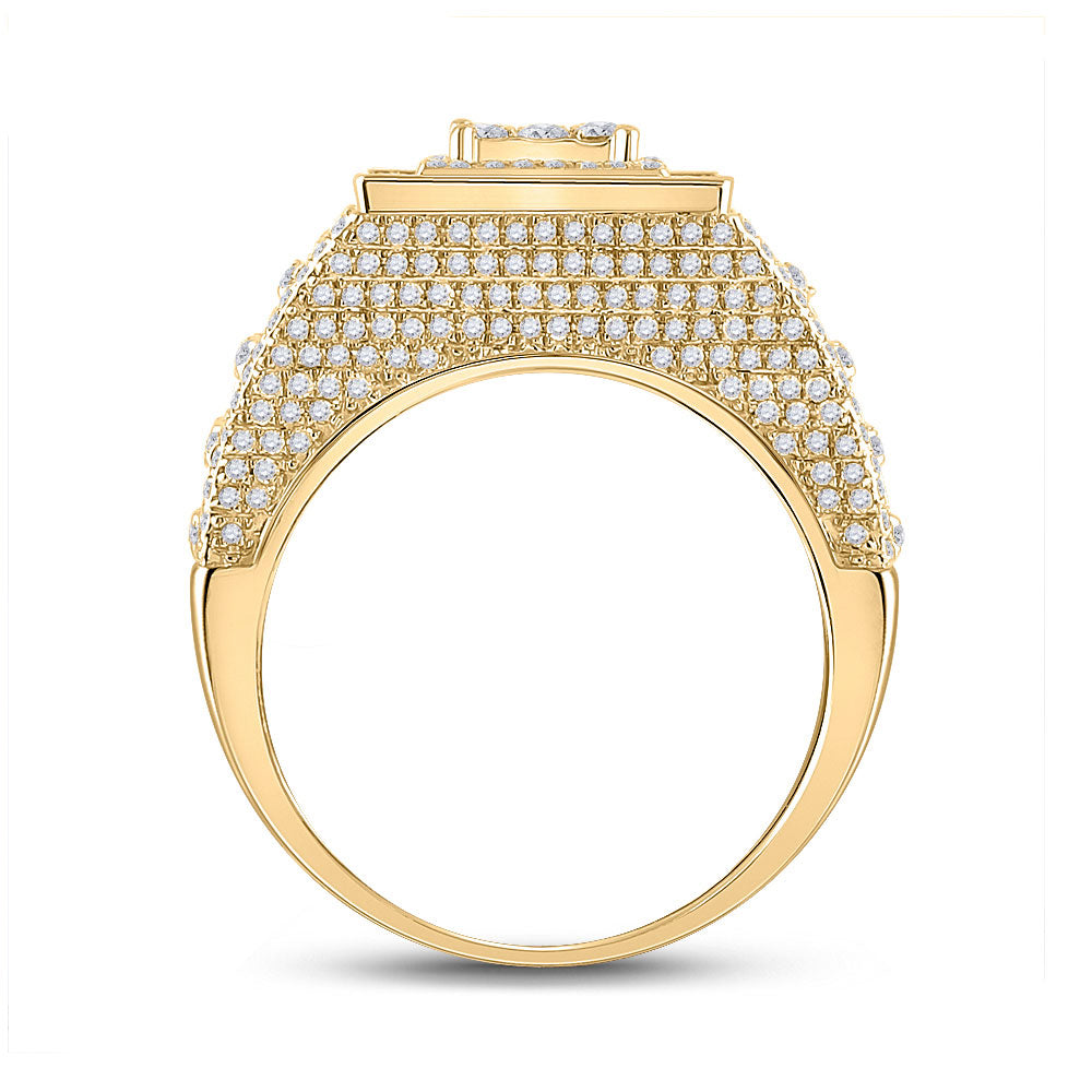 14K Yellow Gold Mens Baguette Diamond Statement Square Ring 2-1/4 Cttw, Mens Size: 7-13