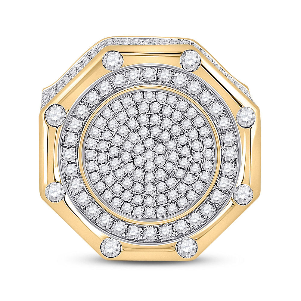 14K Yellow Gold Mens Round Diamond Octagon Cluster Ring 2-3/4 Cttw, Mens Size: 7-13