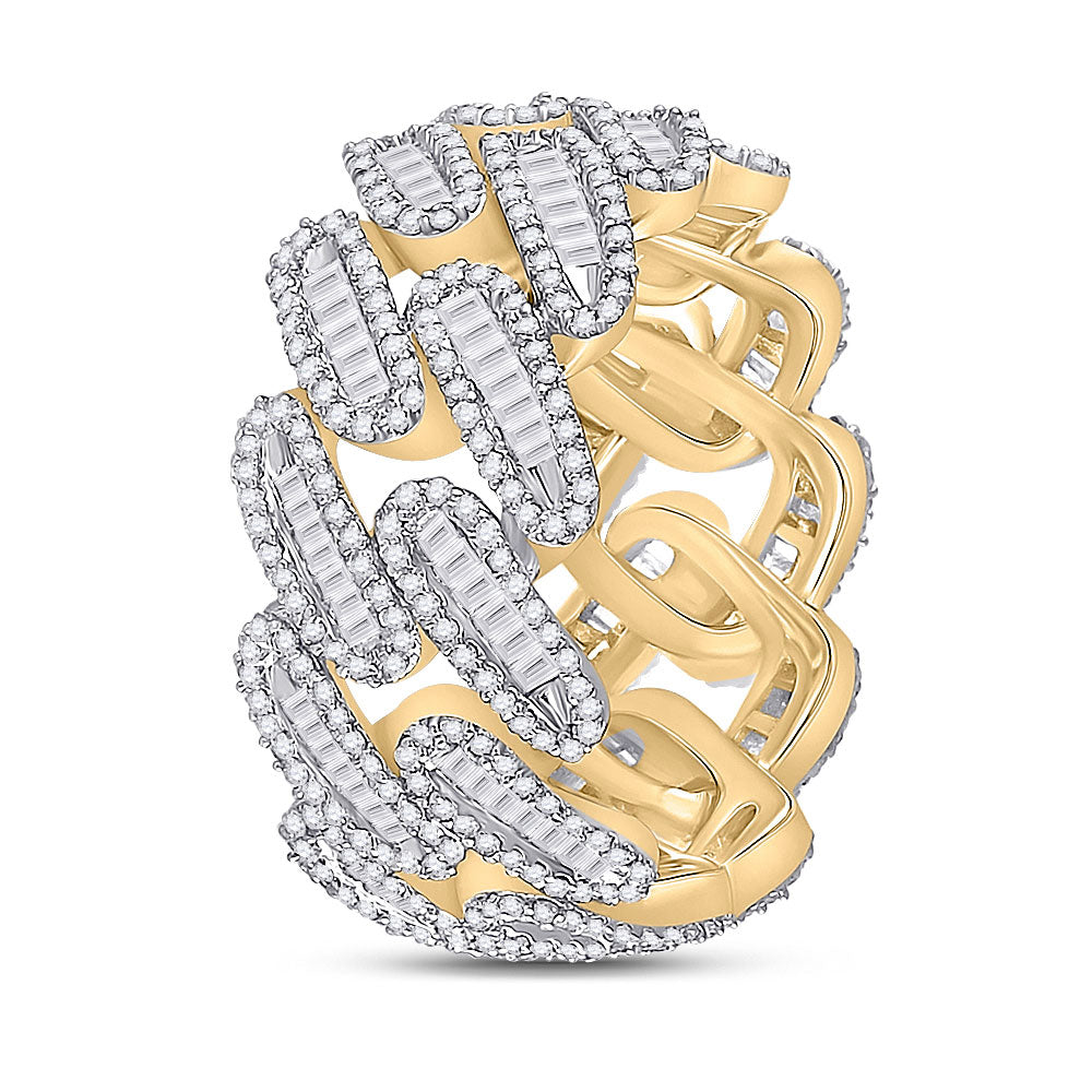 10K Yellow Gold Mens Baguette Diamond Cuban Link Band Ring 2-1/3 Cttw, Mens Size: 7-13