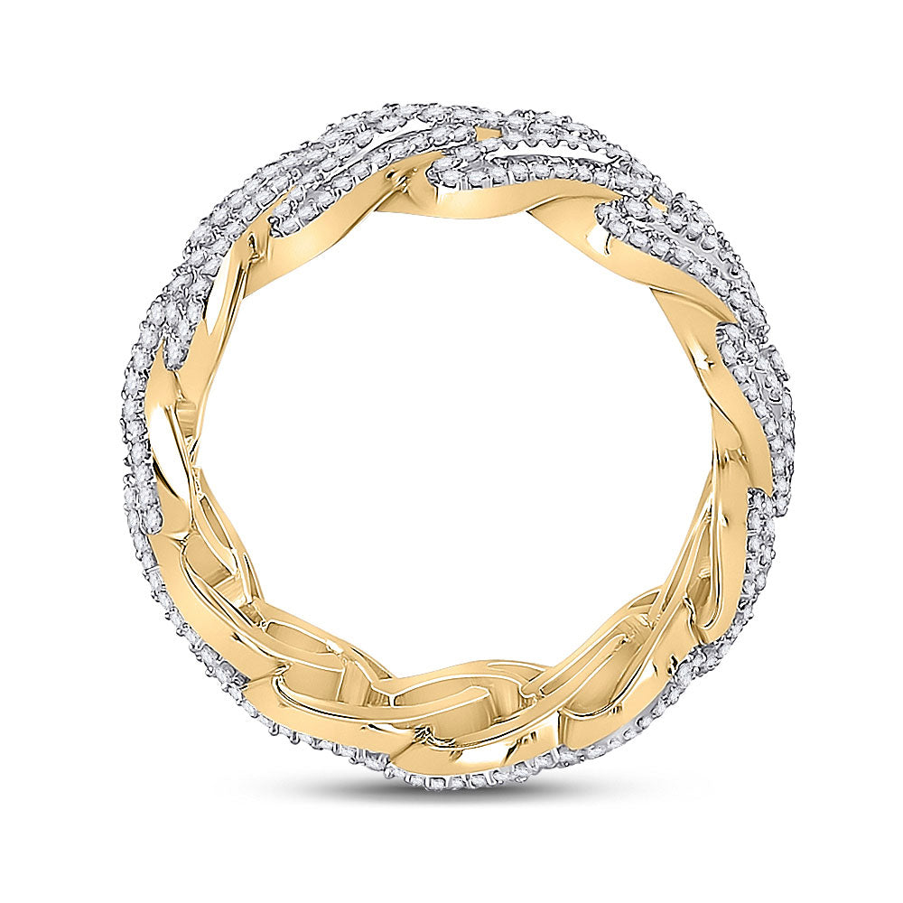 10K Yellow Gold Mens Baguette Diamond Cuban Link Band Ring 2-1/3 Cttw, Mens Size: 7-13