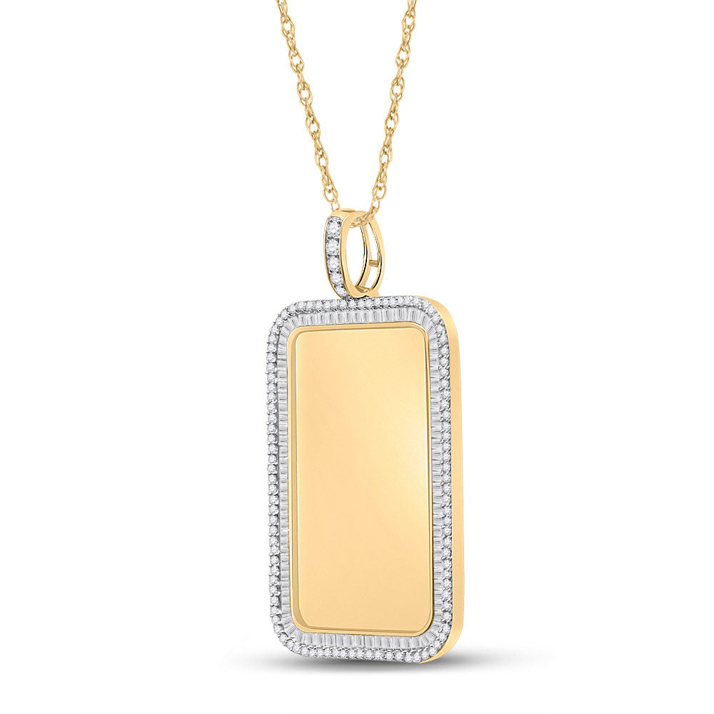 10K Yellow Gold Mens Baguette Diamond Dog Tag Picture Memory Pendant 2 Cttw