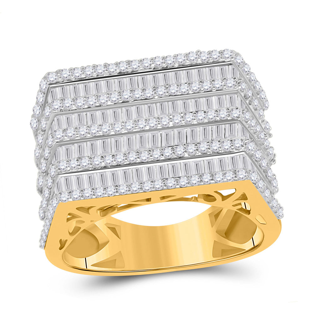 10K Yellow Gold Mens Baguette Diamond Flat Top Fashion Ring 3 Cttw, Mens Size: 7-13