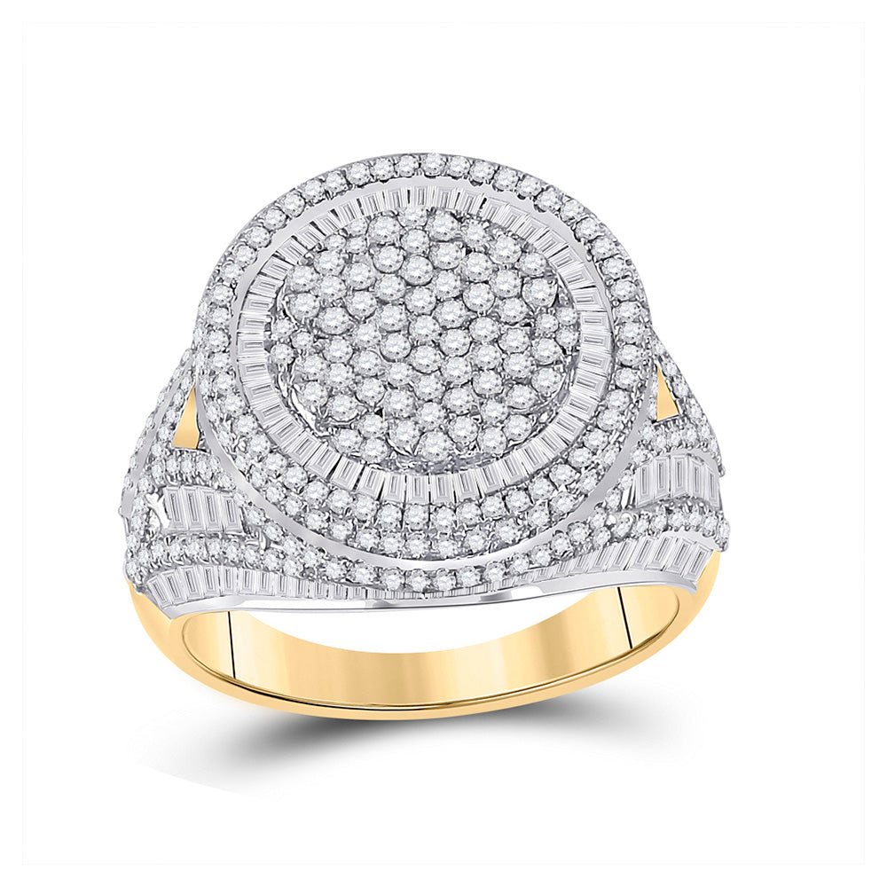 10K Yellow Gold Mens Baguette Diamond Circle Ring 3-3/4 Cttw, Mens Size: 7-13