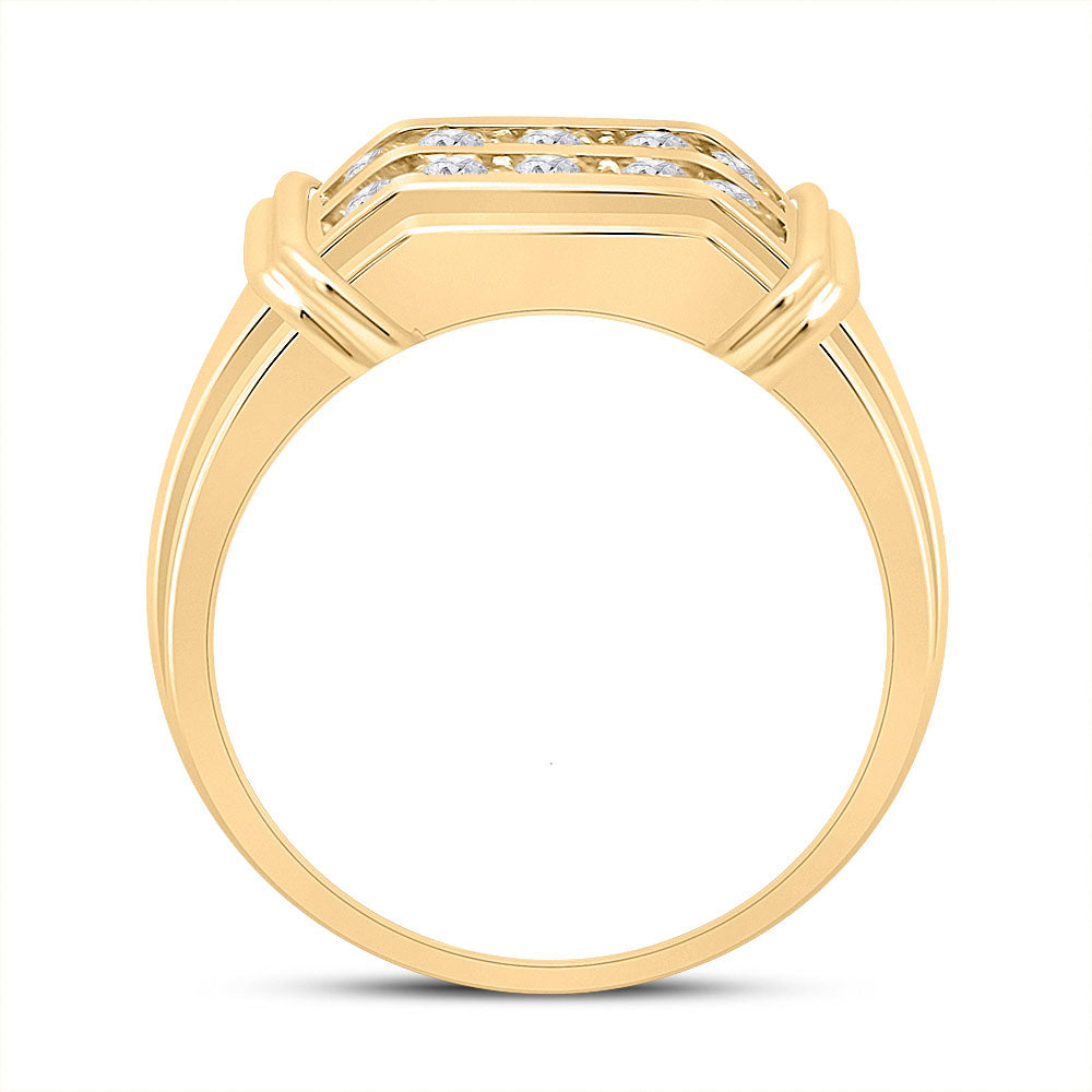 10K Yellow Gold Mens Round Diamond Double Row Band Ring 7/8 Cttw, Mens Size: 7-13