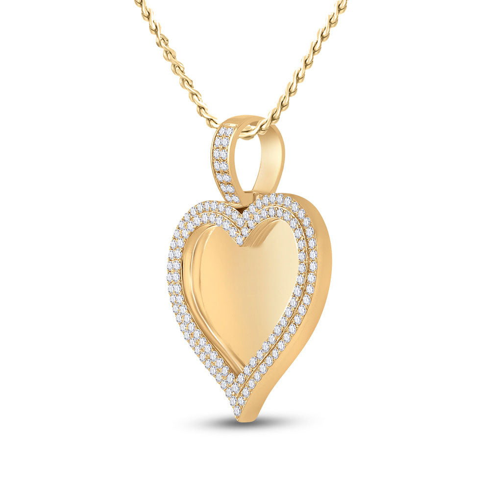 14K Yellow Gold Mens Round Diamond Heart Picture Memory Pendant 2-1/2 Cttw, Length: 1.85 In, Width: 1.4 In