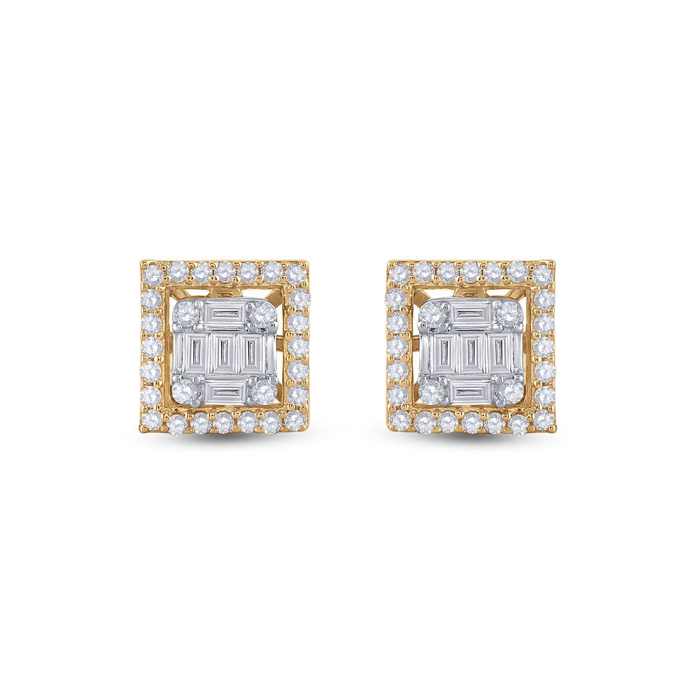14K Yellow Gold Womens Baguette Diamond Square Earrings 3/8 Cttw, Length: 0.3 In, Width: 0.3 In