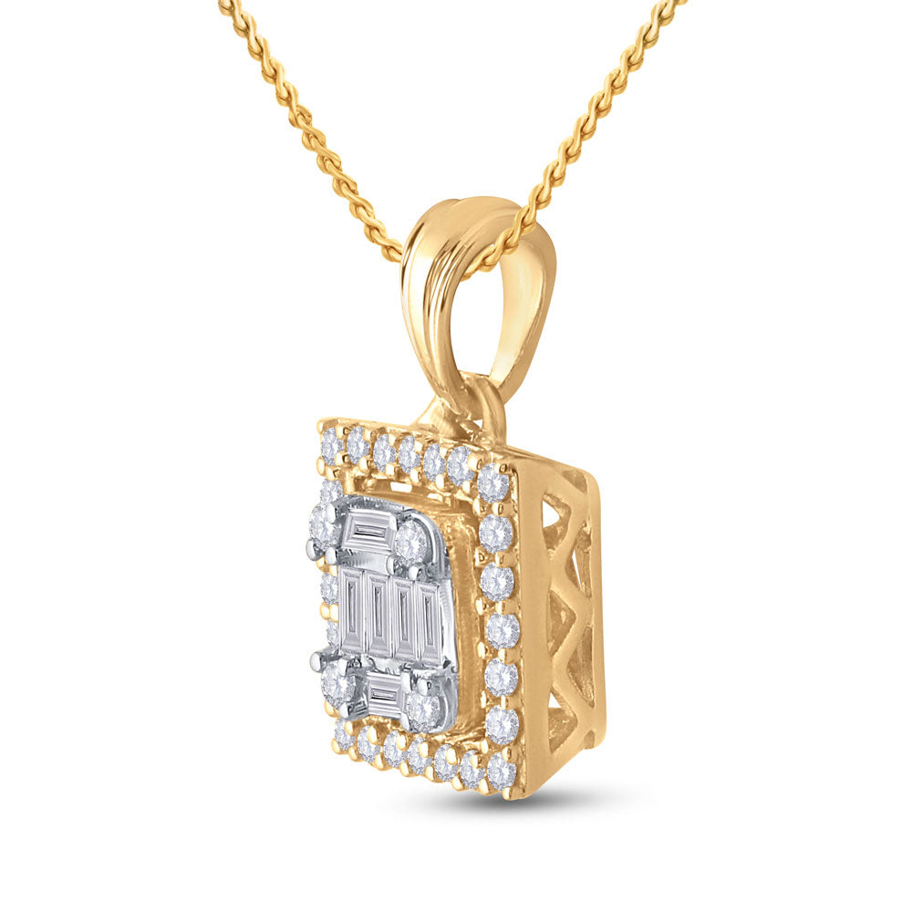 14K Yellow Gold Womens Baguette Diamond Square Pendant 1/5 Cttw, Length: 0.57 In, Width: 0.29 In