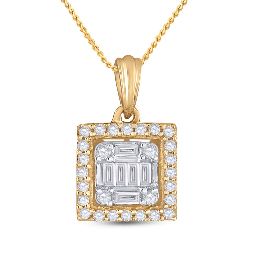 14K Yellow Gold Womens Baguette Diamond Square Pendant 1/5 Cttw, Length: 0.57 In, Width: 0.29 In