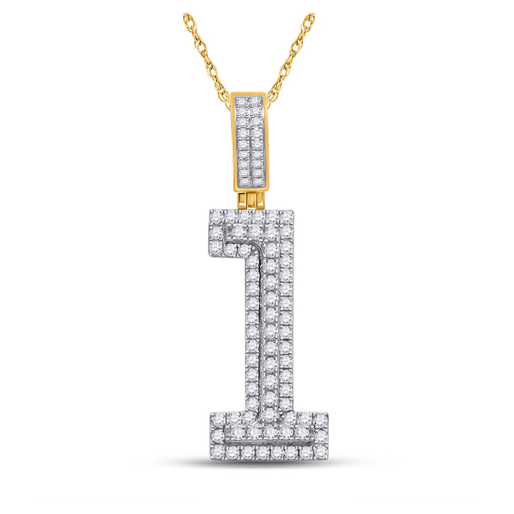 10K Yellow Gold Mens Round Diamond Number Charm Pendant