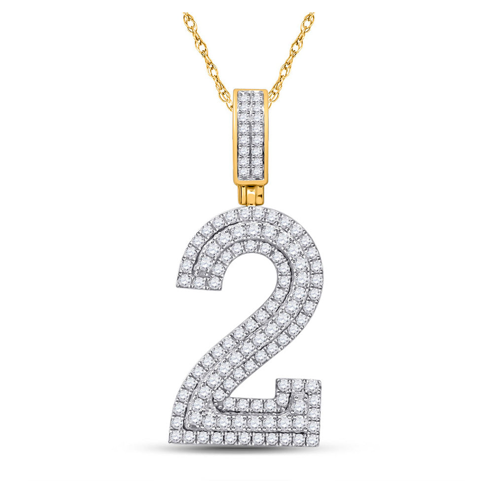 10K Yellow Gold Mens Round Diamond Number Charm Pendant