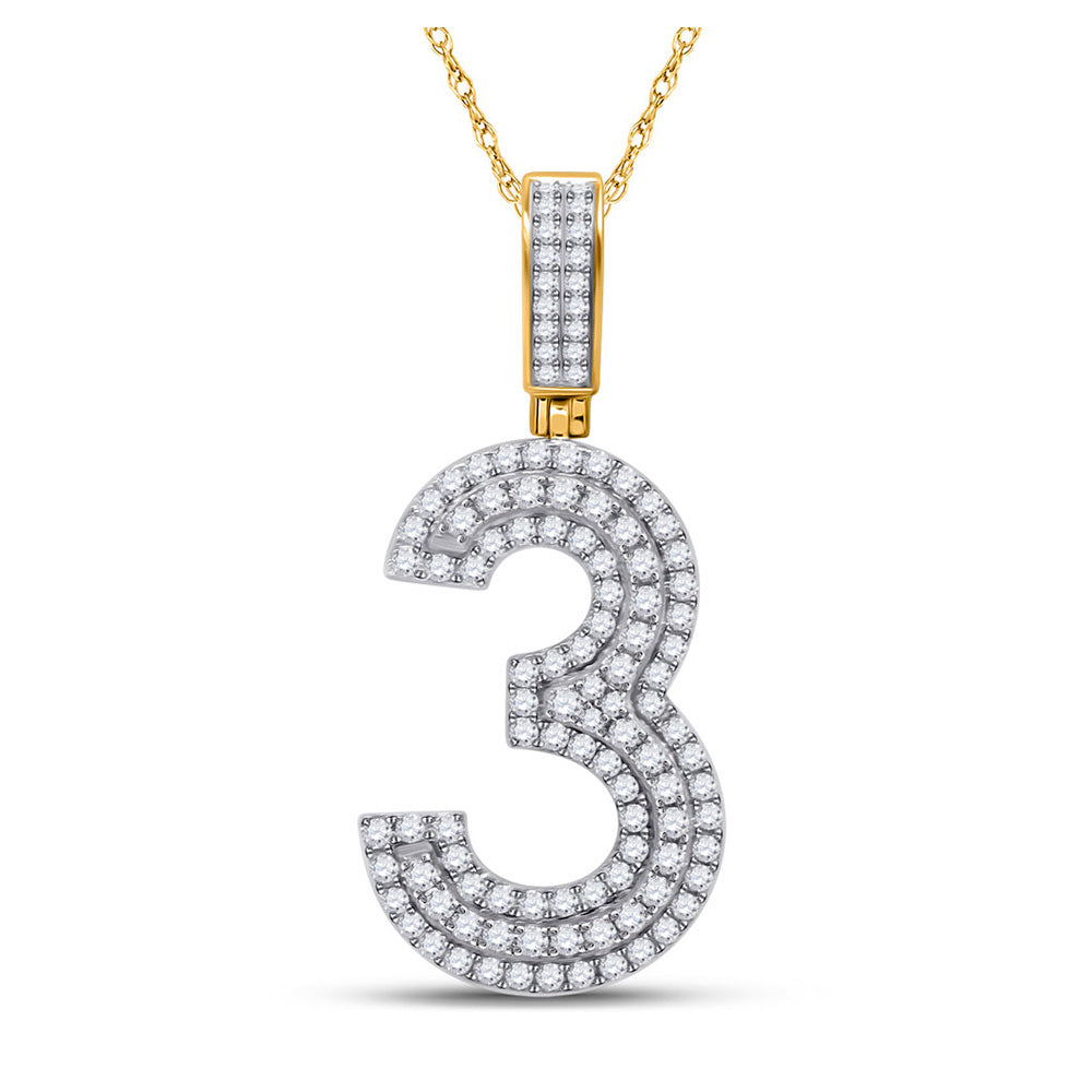 10K Yellow Gold Mens Round Diamond Number Charm Pendant