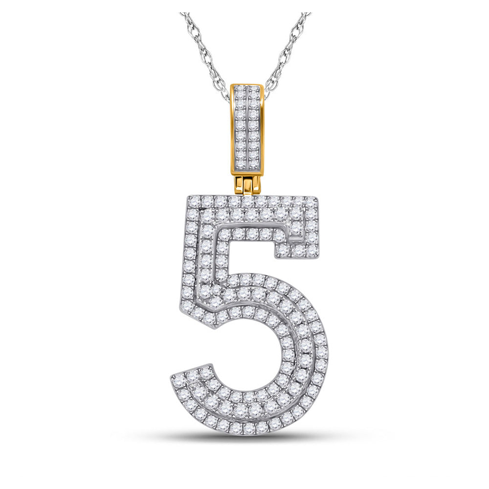 10K Yellow Gold Mens Round Diamond Number Charm Pendant