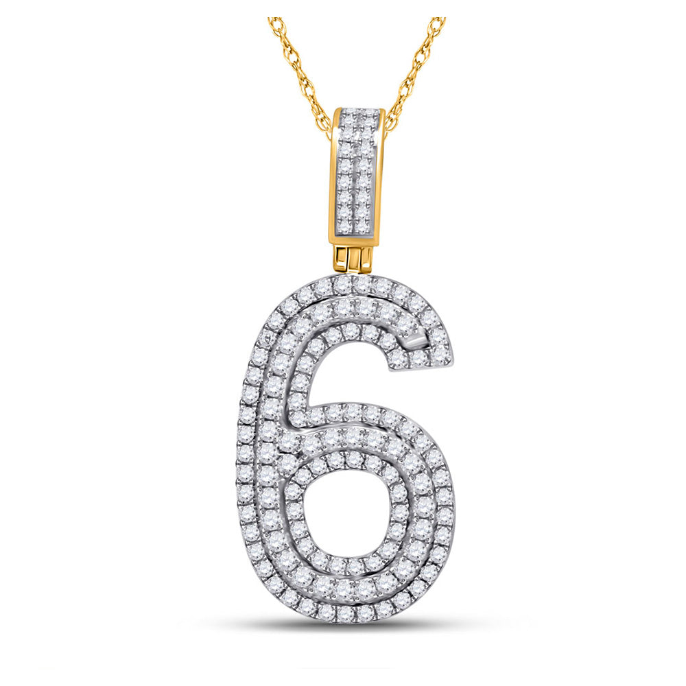 10K Yellow Gold Mens Round Diamond Number Charm Pendant