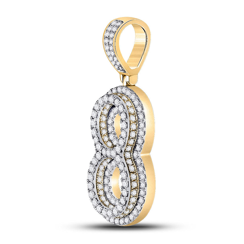 10K Yellow Gold Mens Round Diamond Number Charm Pendant