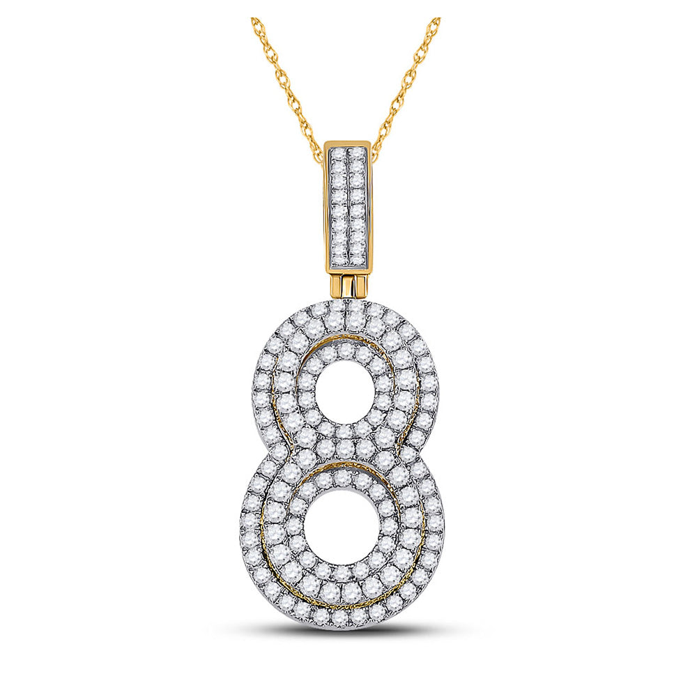 10K Yellow Gold Mens Round Diamond Number Charm Pendant