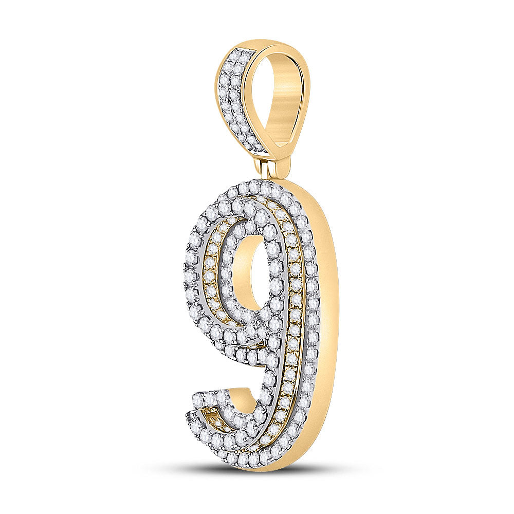 10K Yellow Gold Mens Round Diamond Number Charm Pendant