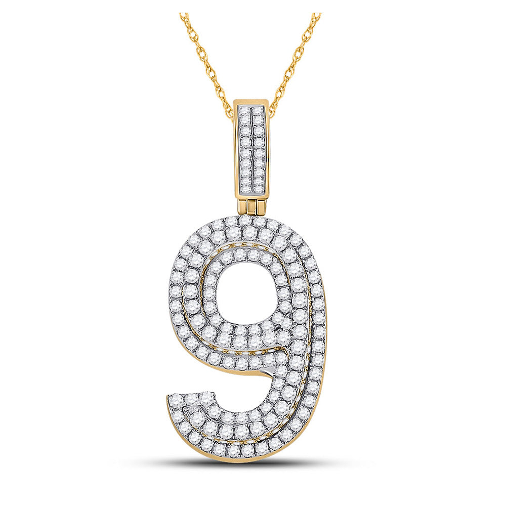 10K Yellow Gold Mens Round Diamond Number Charm Pendant