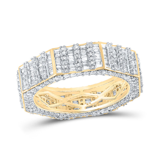 10K Yellow Gold Mens Baguette Diamond Octagon Band Ring 2-5/8 Cttw, Mens Size: 7-13