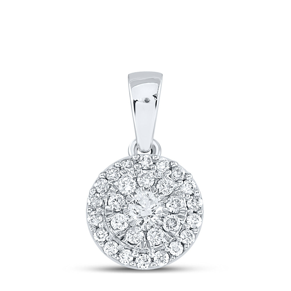 10K White Gold Womens Round Diamond Cluster Pendant 1/4 Cttw