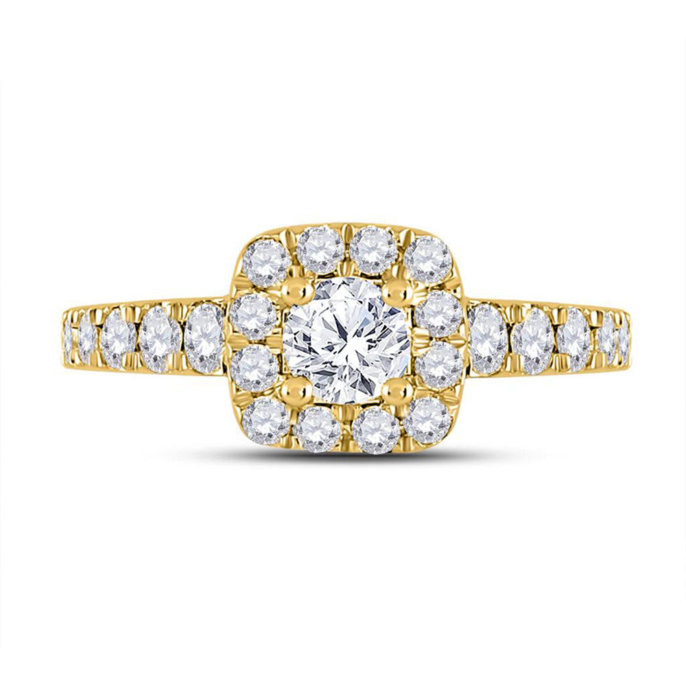 14K Yellow Gold Round Diamond Halo Bridal Wedding Engagement Ring 1-1/2 Cttw, Womens Size: 5-10