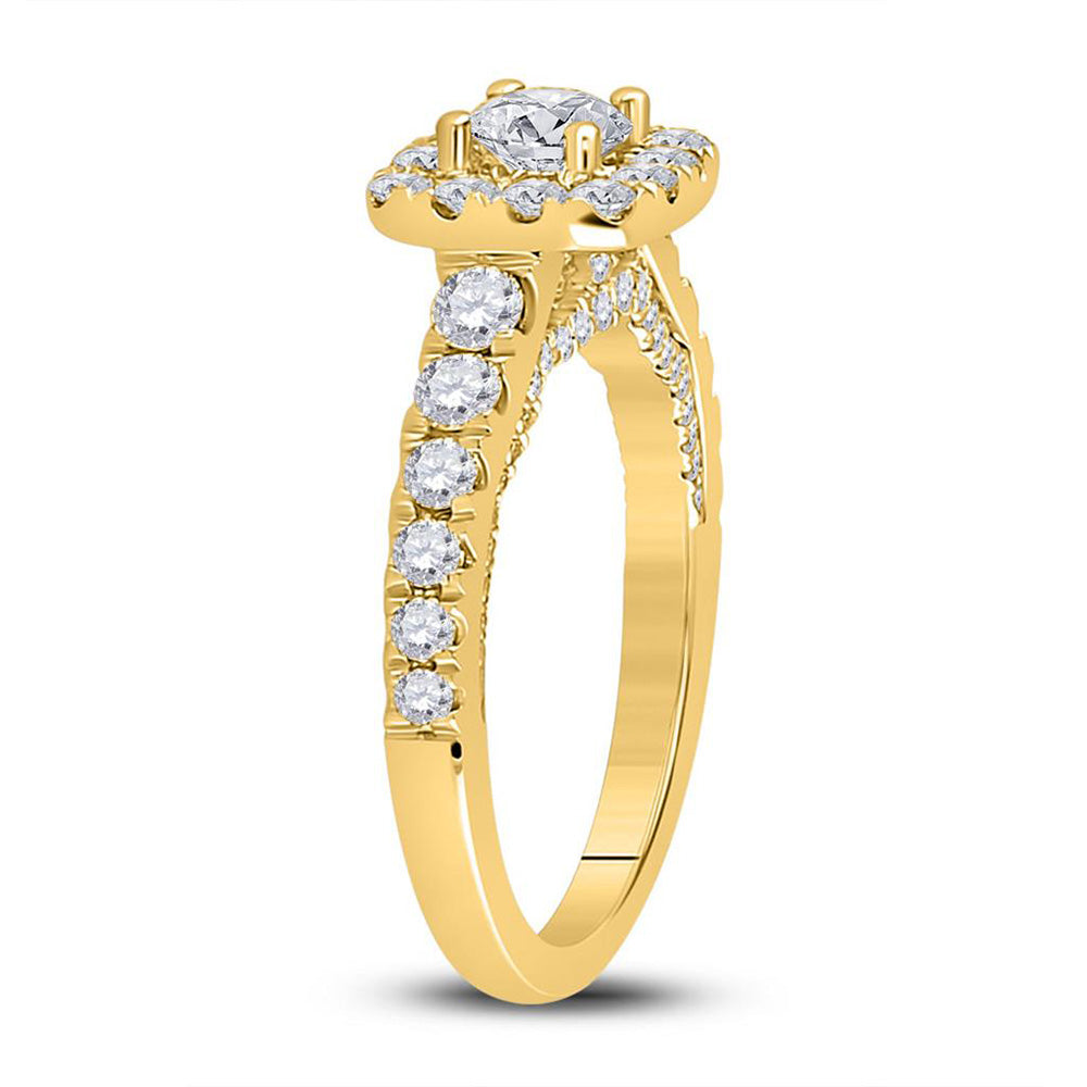 14K Yellow Gold Round Diamond Halo Bridal Wedding Engagement Ring 1-1/2 Cttw, Womens Size: 5-10